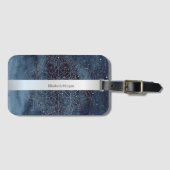 Elegant Modern Silver Mandala Stripe Navy Blue Bagagelabel (Voorkant (horizontaal))