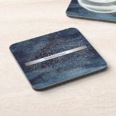 Elegant Modern Silver Mandala Stripe Navy Blue Bier Onderzetter (Linkerzijde)