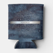 Elegant Modern Silver Mandala Stripe Navy Blue Blikjeskoeler (Voorkant)