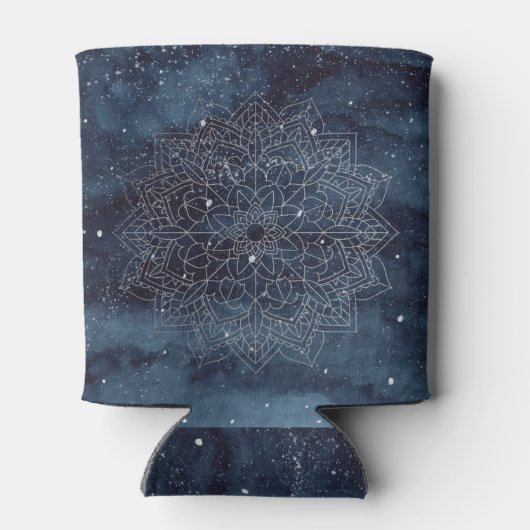 Elegant Modern Silver Mandala Stripe Navy Blue Blikjeskoeler (Achterkant)