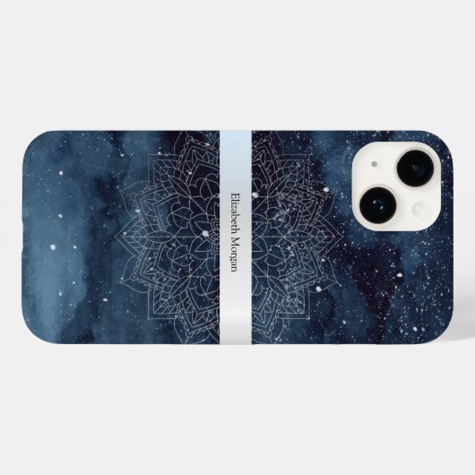 Elegant Modern Silver Mandala Stripe Navy Blue Case-Mate iPhone Case (Achterkant (horizontaal))