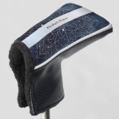 Elegant Modern Silver Mandala Stripe Navy Blue Golfheadcover (3/4 voorkant)