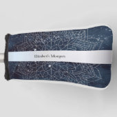Elegant Modern Silver Mandala Stripe Navy Blue Golfheadcover (Voorkant)