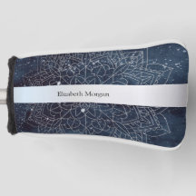Elegant Modern Silver Mandala Stripe Navy Blue