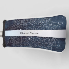 Elegant Modern Silver Mandala Stripe Navy Blue Golfheadcover