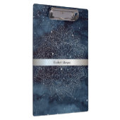 Elegant Modern Silver Mandala Stripe Navy Blue Klembord (Rechts)