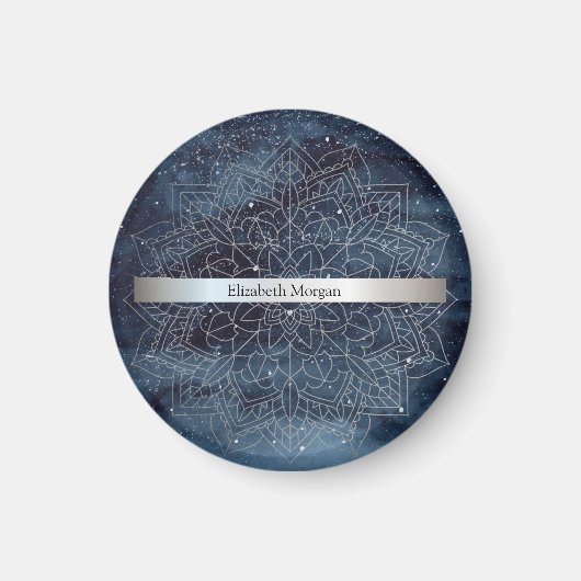 Elegant Modern Silver Mandala Stripe Navy Blue Magneet (Voorkant)