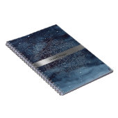 Elegant Modern Silver Mandala Stripe Navy Blue Notitieboek (Rechterzijde)