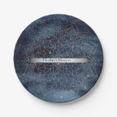 Elegant Modern Silver Mandala Stripe Navy Blue Papieren Bordje (Voorkant)