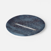 Elegant Modern Silver Mandala Stripe Navy Blue Papieren Bordje (Gekanteld)