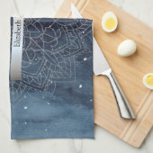 Elegant Modern Silver Mandala Stripe Navy Blue Theedoek (Quarter Fold)