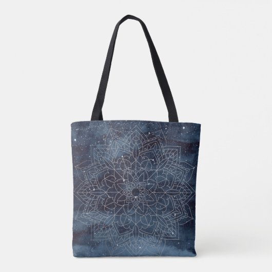 Elegant Modern Silver Mandala Stripe Navy Blue Tote Bag (Achterkant)
