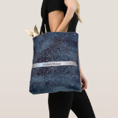 Elegant Modern Silver Mandala Stripe Navy Blue Tote Bag (Dichtbij)