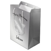 Elegant modern Silver Merry-sneeuwvlok voor kerstm Medium Cadeauzakje (Achterkant Gekanteld)