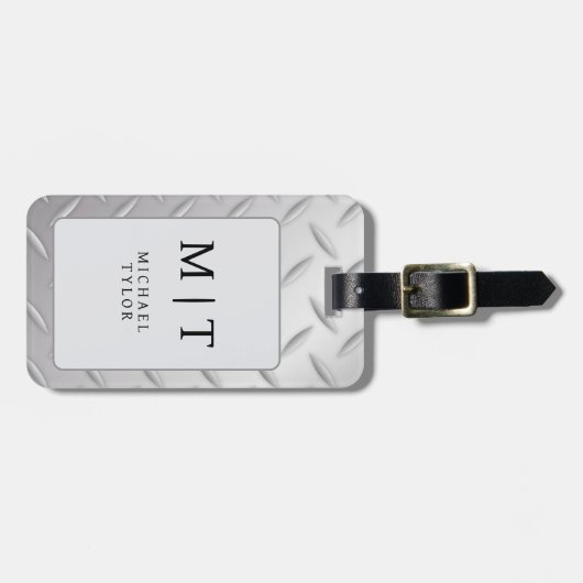 Elegant Modern Silver Monogram Initial Name Bagagelabel (Voorkant horizontaal)