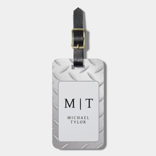 Elegant Modern Silver Monogram Initial Name Bagagelabel (Voorkant verticaal)