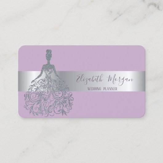 Elegant Modern Silver Stripe Glitter Dress Visitekaartje (Voorkant)