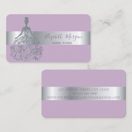 Elegant Modern Silver Stripe Glitter Dress Visitekaartje (Voorkant / Achterkant)