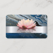 Elegant Modern Silver Stripe Lotus Blue Marble Visitekaartje (Voorkant)
