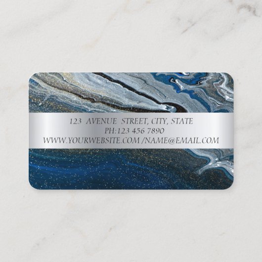 Elegant Modern Silver Stripe Lotus Blue Marble Visitekaartje (Achterkant)