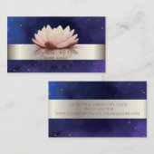 Elegant Modern Silver Stripe Lotus Blue Visitekaartje (Voorkant / Achterkant)