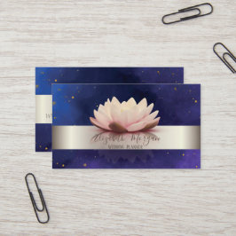 Elegant Modern Silver Stripe Lotus Blue Visitekaartje