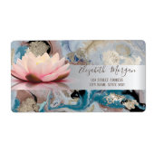 Elegant Modern Silver Stripe Lotus Marble Etiket (Voorkant)