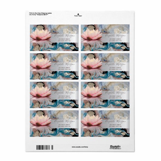 Elegant Modern Silver Stripe Lotus Marble Etiket (Full Sheet)