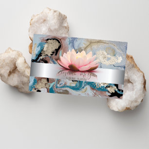 Elegant Modern Silver Stripe Lotus Marble Gold Visitekaartje