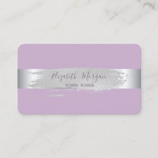 Elegant Modern, Silver Stripe, Penseelstreek Visitekaartje (Voorkant)