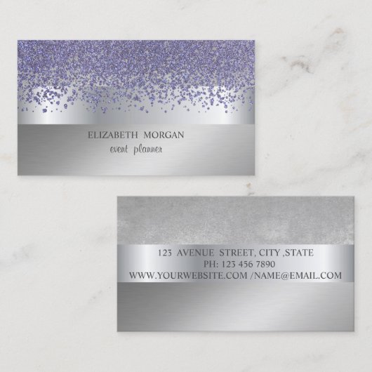 Elegant Modern, Silver Stripe Violet Diamonds Visitekaartje (Voorkant / Achterkant)