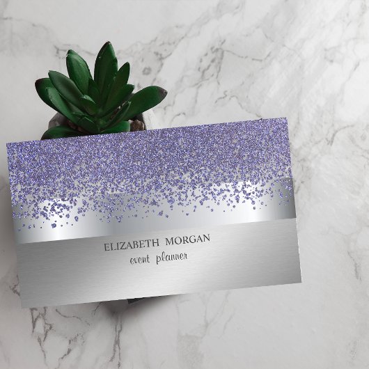 Elegant Modern, Silver Stripe Violet Diamonds Visitekaartje