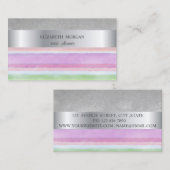 Elegant Modern, Silver Stripe Waterverf Stripes Visitekaartje (Voorkant / Achterkant)
