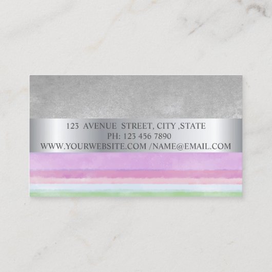 Elegant Modern, Silver Stripe Waterverf Stripes Visitekaartje (Achterkant)