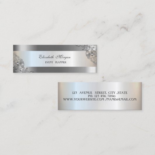 Elegant Modern, Silver Striped, Lijst Mini Visitekaartje (Voorkant / Achterkant)