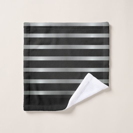Elegant Modern Silver Stripes op Black Bad Handdoek (Wasdoekje)