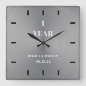 Elegant Modern Silver Wedding Jubileum Keepslag Vierkante Klok (Voorkant)