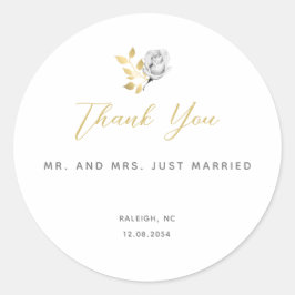 Elegant Modern Simple Black White Gold Wedding Cla Ronde Sticker