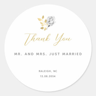 Elegant Modern Simple Black White Gold Wedding Cla Ronde Sticker