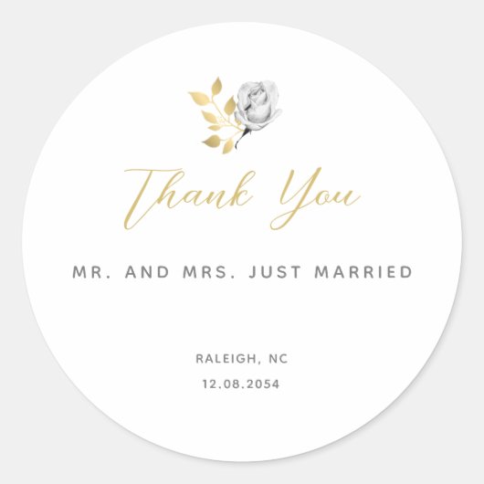 Elegant Modern Simple Black White Gold Wedding Cla Ronde Sticker (Voorkant)