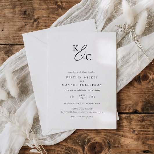 Elegant Modern Simple Black & White Wedding Kaart