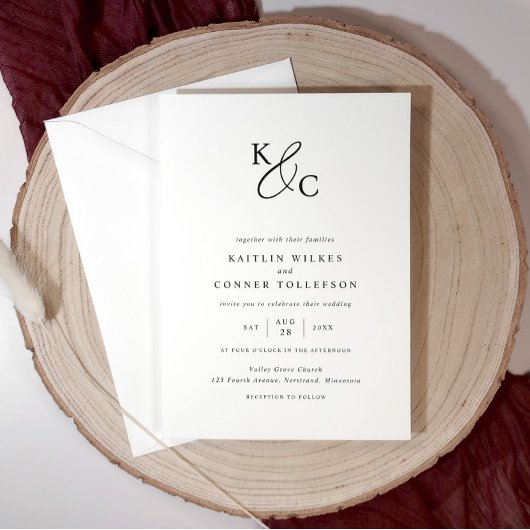 Elegant Modern Simple Black & White Wedding Kaart