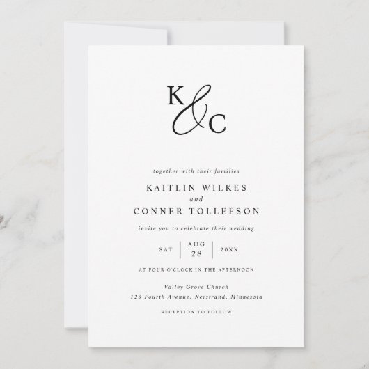 Elegant Modern Simple Black & White Wedding Kaart (Voorkant)