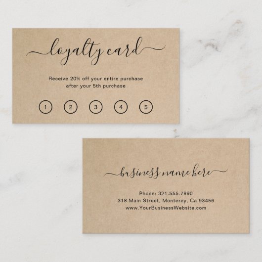 Elegant Modern Simple Brown Rustic Klantenkaartje (Voorkant / Achterkant)