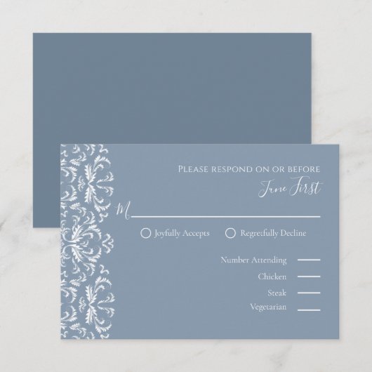 Elegant Modern Simple Dusty Blue Filigree RSVP Kaartje (Voorkant / Achterkant)