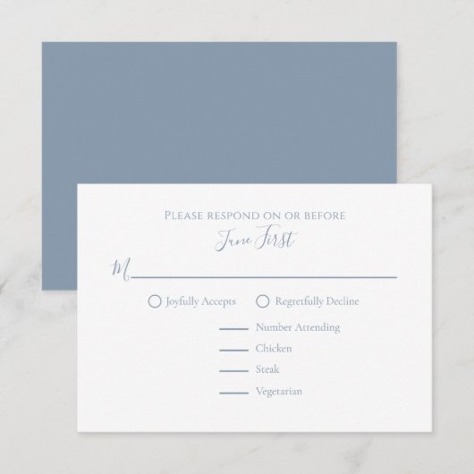 Elegant Modern Simple Dusty Blue Filigree RSVP Kaartje (Voorkant / Achterkant)