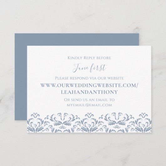 Elegant modern Simple Dusty Blue via website RSVP Kaartje (Voorkant / Achterkant)