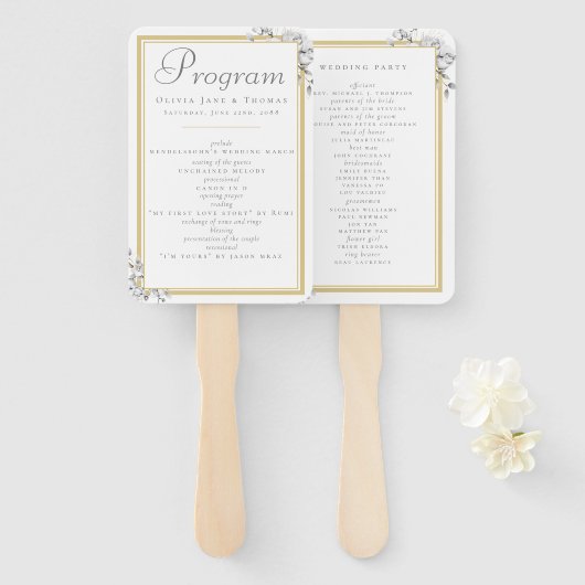 Elegant modern Simple Gold Lijst Wedding Program Handwaaier (Voorkant en achterkant)