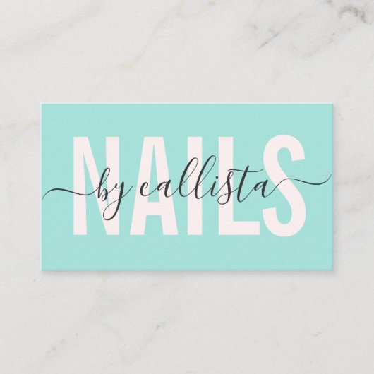 Elegant modern Simple Mint Typography Nail Artist Visitekaartje (Voorkant)