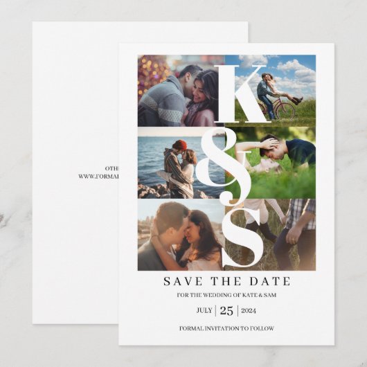 Elegant modern Simple Photo Collage Name Initialen Save The Date (Voorkant / Achterkant)